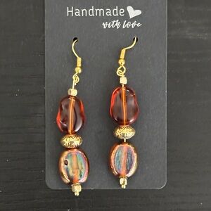 Handmade Gold and Brown Glass Beaded Earrings